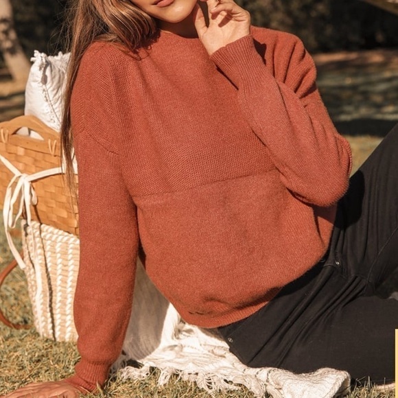 Lulu’s Sweater Get With It Mock Neck Knit Long Drop Sleeves Ribbed Boxy Fit - Picture 3 of 14